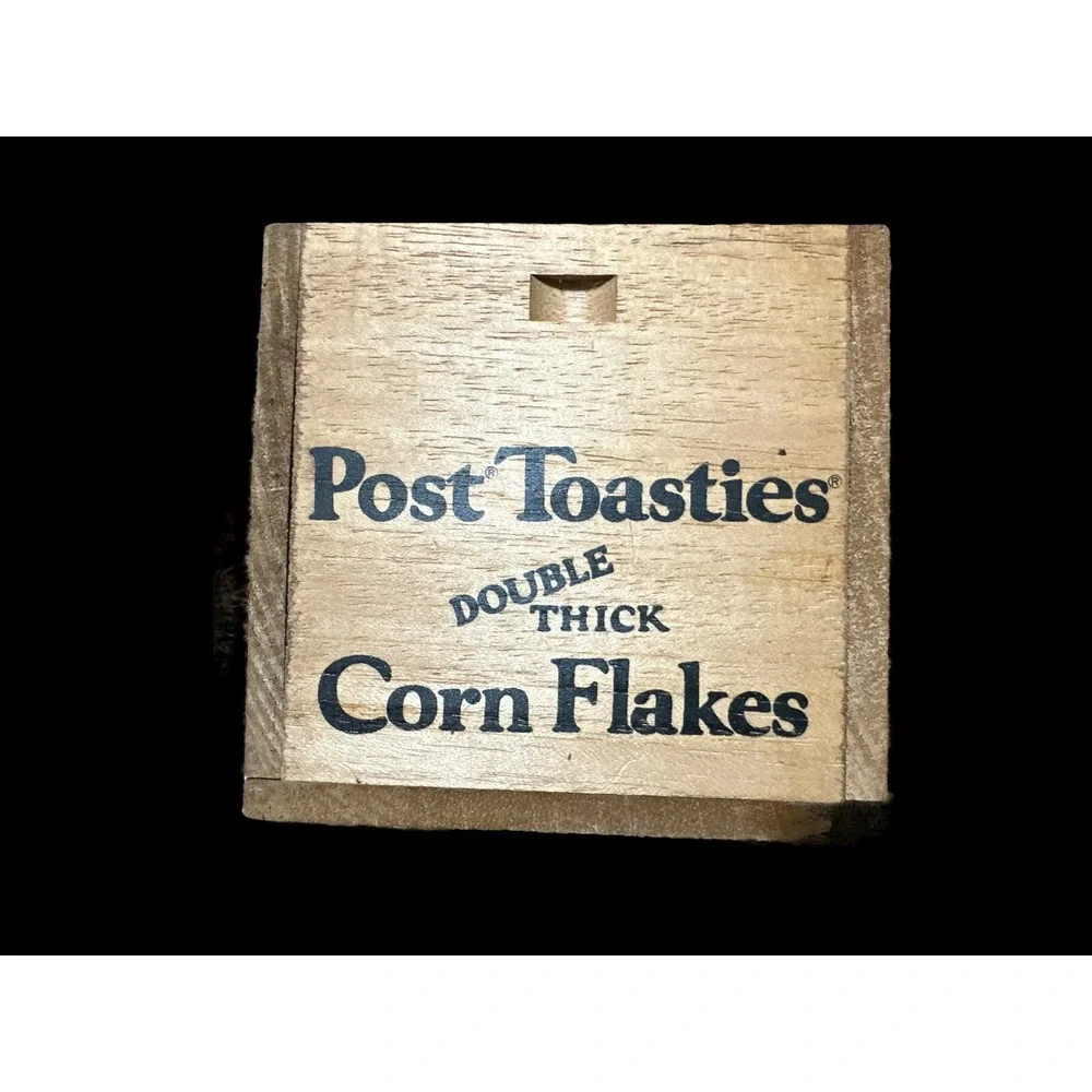 VTG Bristol Craft Post Toasties Corn Flakes Cereal Decor Divided Wood Box 1970's